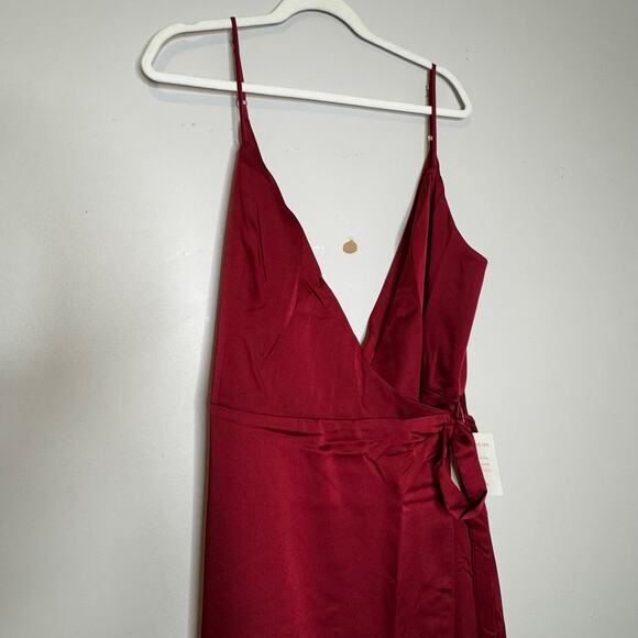 Show Me Your Mumu Mariah Red Ruby Satin Wrap V-Neck Evening Dress Size 3XL NWT - Picture 4 of 11